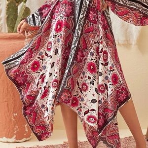 SHEIN floral and tribal print hanky hem skirt